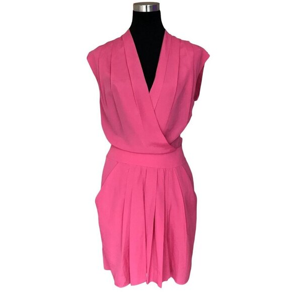 L'Agence Intermix Womens M Pink Sleeveless Dress Pleated Surplice Neck Lined‎ - Picture 1 of 10